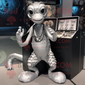 Silver Hydra mascot costume character dressed with a Playsuit and Wallets