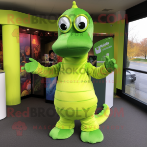 Lime Green Loch Ness Monster mascot costume character dressed with a Long Sleeve Tee and Headbands