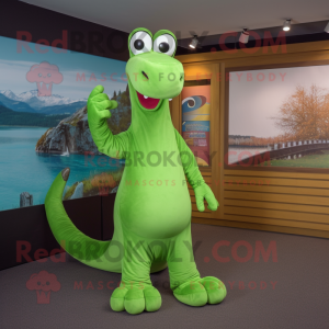 Lime Green Loch Ness Monster mascot costume character dressed with a Long Sleeve Tee and Headbands