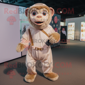Beige Capuchin Monkey mascot costume character dressed with a Romper and Coin purses