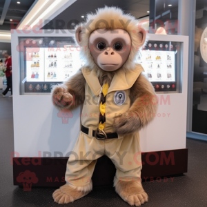 Beige Capuchin Monkey mascot costume character dressed with a Romper and Coin purses