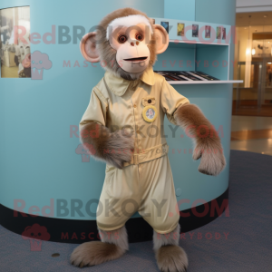 Beige Capuchin Monkey mascot costume character dressed with a Romper and Coin purses