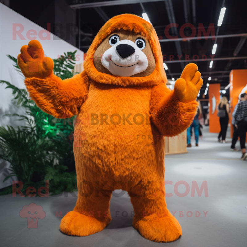 Orange Giant Sloth mascot costume character dressed with a Trousers and Beanies