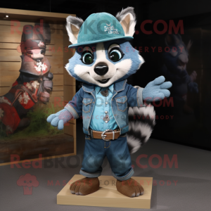 Teal Raccoon maskot drakt...