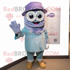 Lavender Clam Chowder mascot costume character dressed with a Chambray Shirt and Mittens