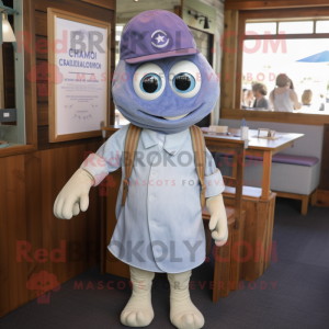 Lavender Clam Chowder mascot costume character dressed with a Chambray Shirt and Mittens
