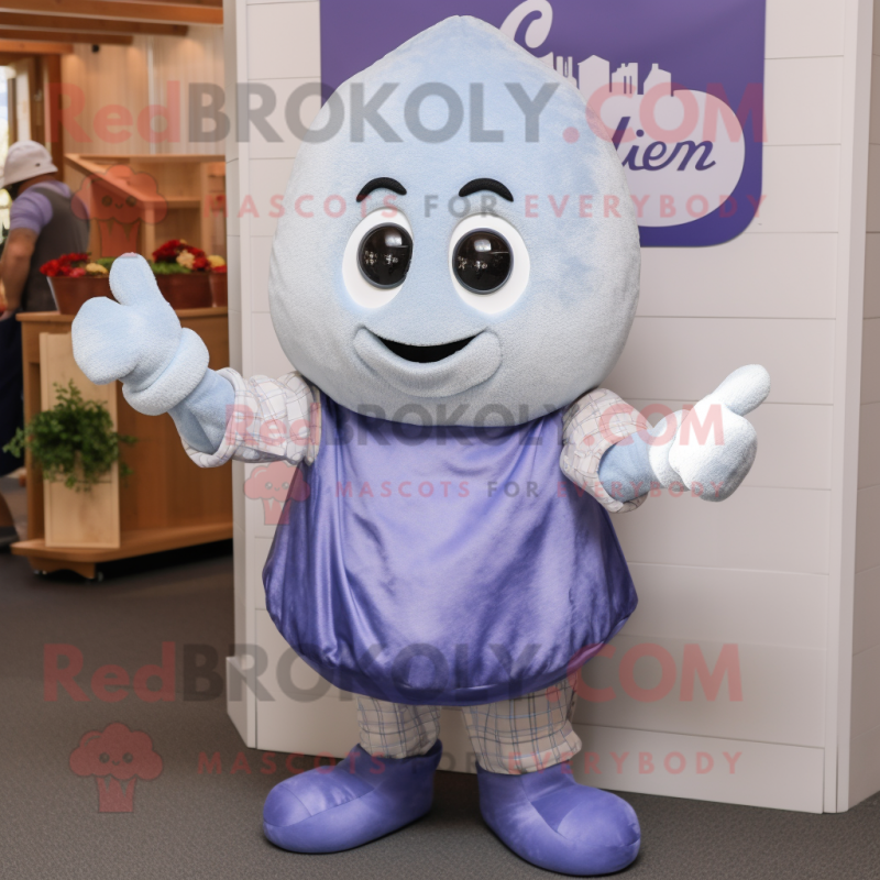 Lavender Clam Chowder mascot costume character dressed with a Chambray Shirt and Mittens