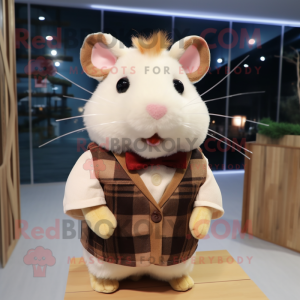Cream Hamster mascot costume character dressed with a Flannel Shirt and Bow ties