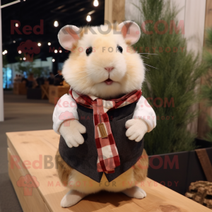 Cream Hamster mascot costume character dressed with a Flannel Shirt and Bow ties