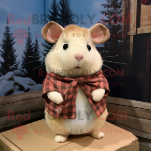 Cream Hamster mascot costume character dressed with a Flannel Shirt and Bow ties