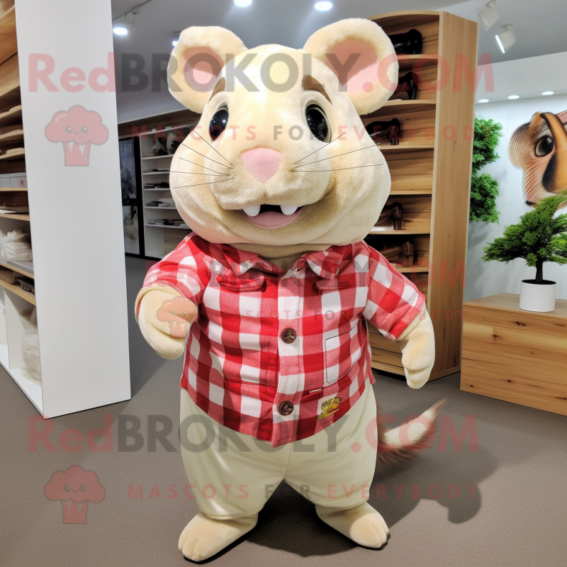 Cream Hamster mascot costume character dressed with a Flannel Shirt and Bow ties