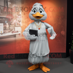 Silver Mandarin mascot costume character dressed with a Sheath Dress and Digital watches