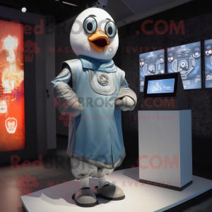 Silver Mandarin mascot costume character dressed with a Sheath Dress and Digital watches