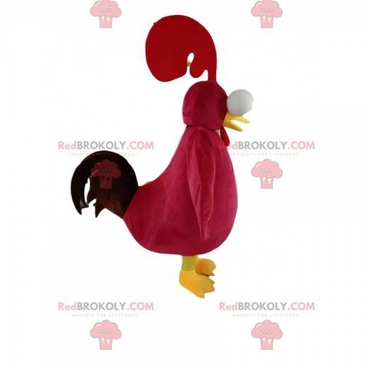 Red rooster mascot, with beautiful plumage and protruding eyes