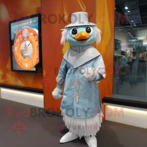 Silver Mandarin mascot costume character dressed with a Sheath Dress and Digital watches