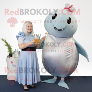 Silver Narwhal mascot costume character dressed with a Cocktail Dress and Cummerbunds