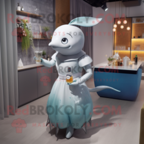 Silver Narwhal mascot costume character dressed with a Cocktail Dress and Cummerbunds