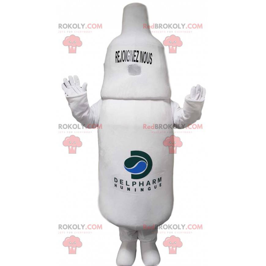 Mascotte de bouteille blanche. Costume de bouteille -