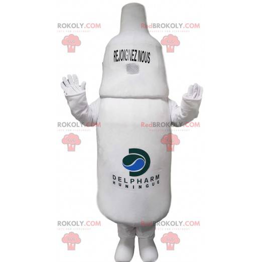 Mascotte de bouteille blanche. Costume de bouteille -