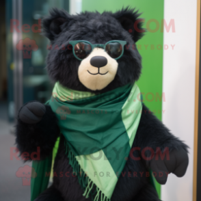 Green Spectacled Bear mascot costume character dressed with a V-Neck Tee and Scarves