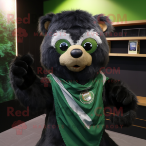 Green Spectacled Bear mascot costume character dressed with a V-Neck Tee and Scarves