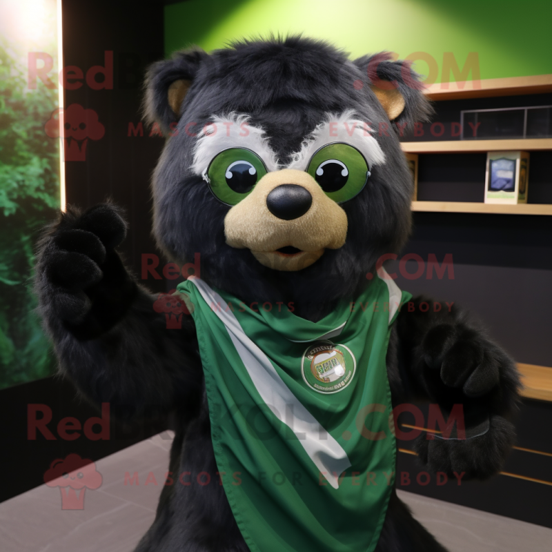 Green Spectacled Bear mascot costume character dressed with a V-Neck Tee and Scarves