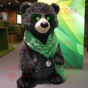 Green Spectacled Bear mascot costume character dressed with a V-Neck Tee and Scarves