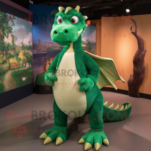 Green Dragon mascot costume character dressed with a Henley Shirt and Shoe laces