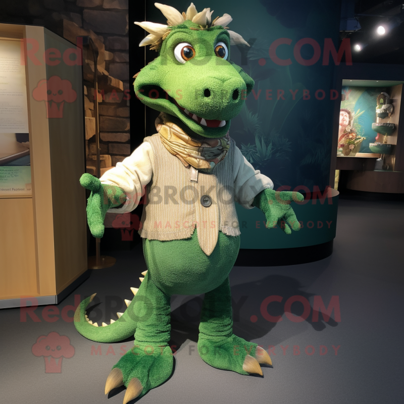 Green Dragon mascot costume character dressed with a Henley Shirt and Shoe laces Green Dragon mascot costume character dressed with a Henley Shirt and Shoe laces