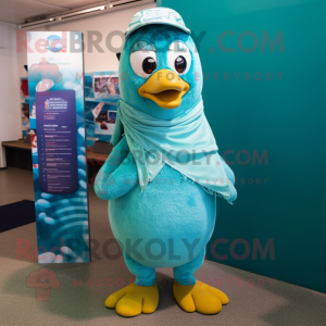 Teal Hens mascot costume character dressed with a One-Piece Swimsuit and Scarves