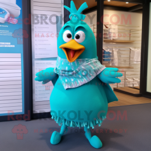 Teal Hens mascot costume character dressed with a One-Piece Swimsuit and Scarves