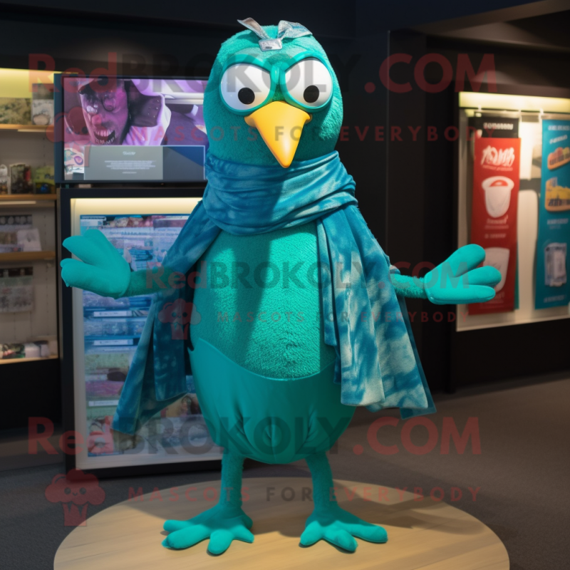 Teal Hens mascot costume character dressed with a One-Piece Swimsuit and Scarves