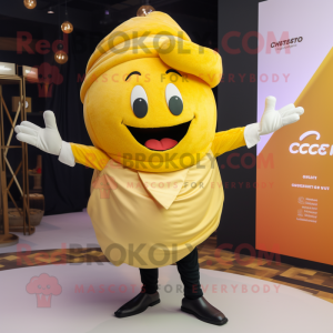 Yellow Croissant mascot costume character dressed with a Circle Skirt and Cufflinks