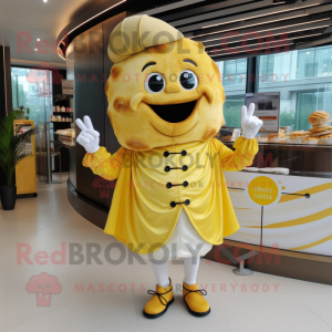 Yellow Croissant mascot costume character dressed with a Circle Skirt and Cufflinks