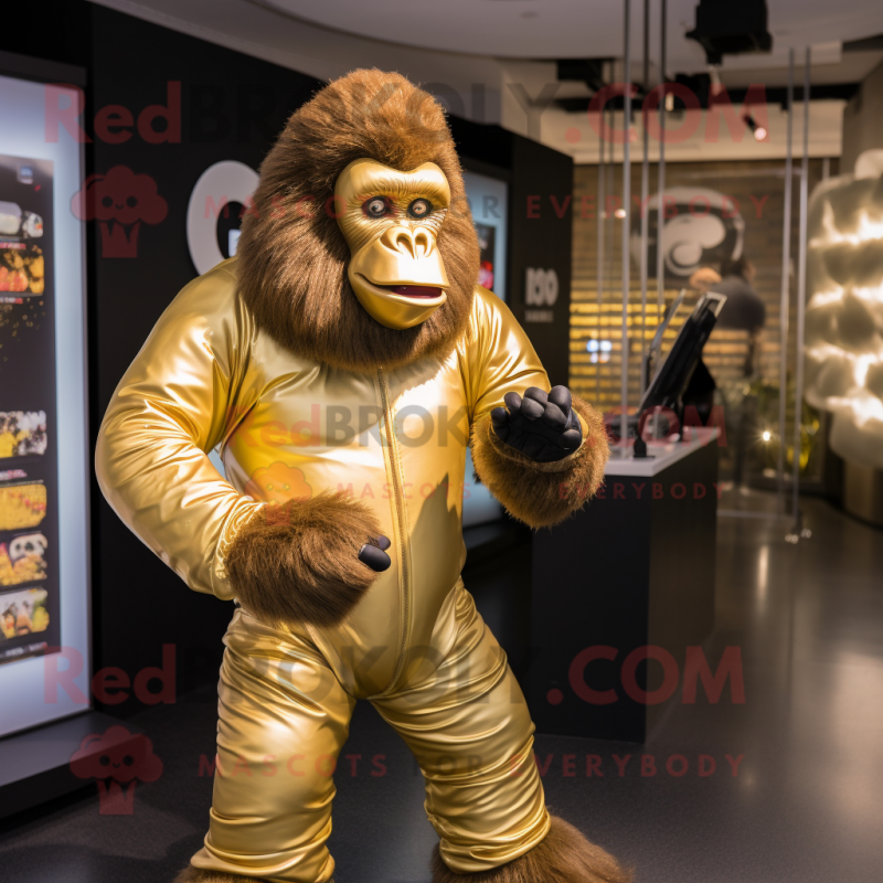 Gold Gorilla mascot costume character dressed with a Jeggings and Mittens