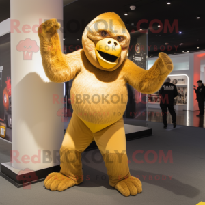 Gold Gorilla mascot costume character dressed with a Jeggings and Mittens