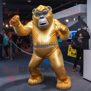 Gold Gorilla mascot costume character dressed with a Jeggings and Mittens