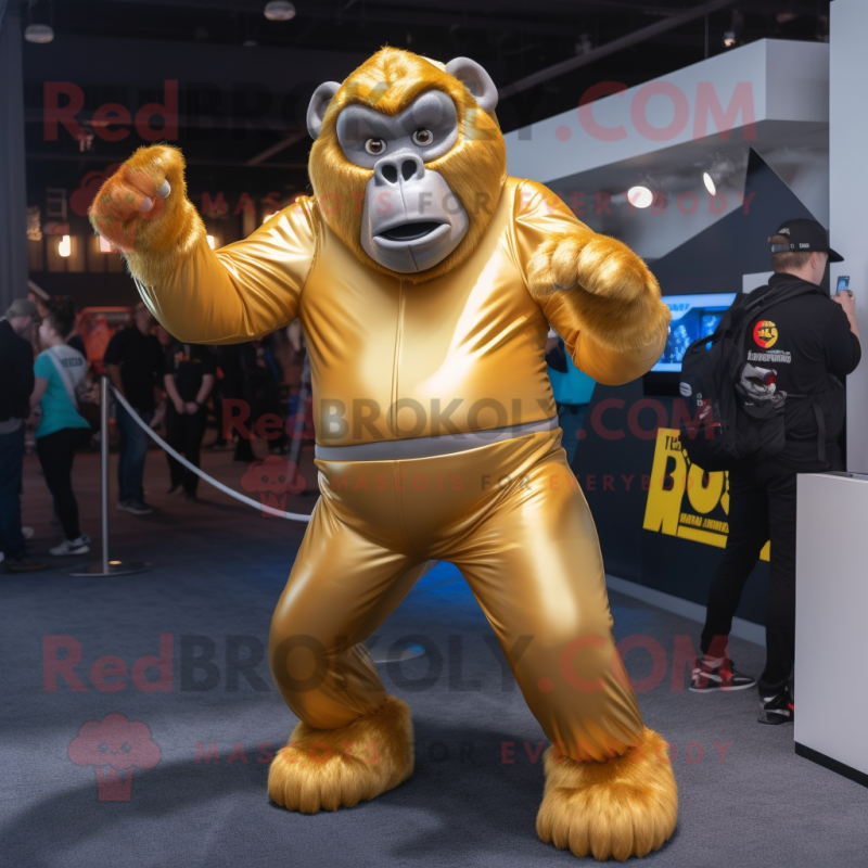 Gold Gorilla mascot costume character dressed with a Jeggings and Mittens Gold Gorilla mascot costume character dressed with a Jeggings and Mittens