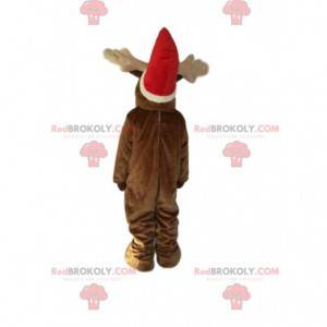 Reindeer mascot with a Christmas hat. Reindeer costume -