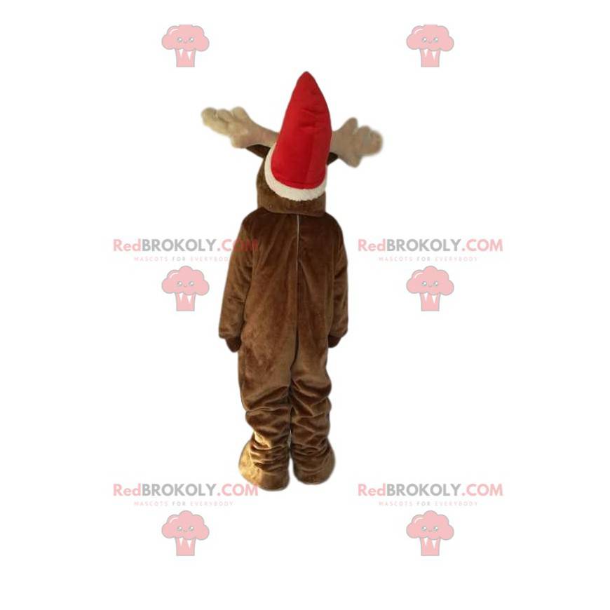 Reindeer mascot with a Christmas hat. Reindeer costume -