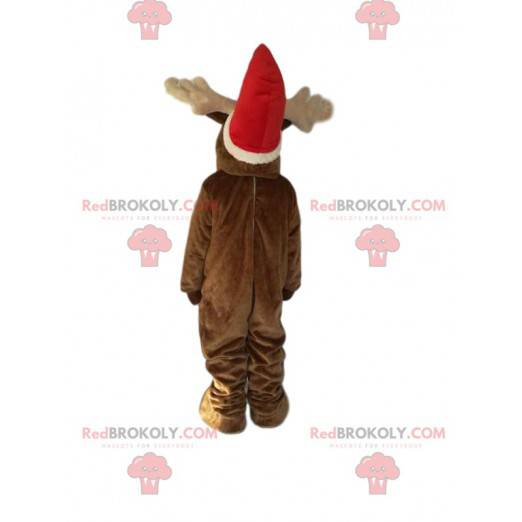 Mascota del reno con un sombrero de Navidad. Disfraz de reno -