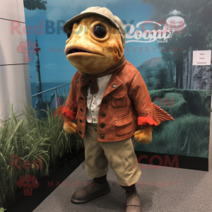 Rust Cod mascot costume character dressed with a Culottes and Pocket squares