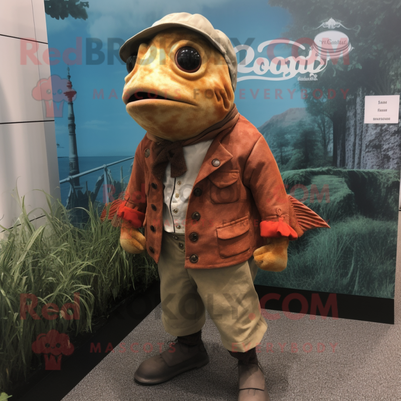 Rust Cod mascot costume character dressed with a Culottes and Pocket squares Rust Cod mascot costume character dressed with a Culottes and Pocket squares