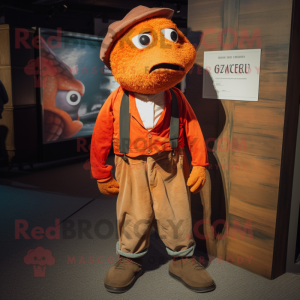 Rust Cod mascot costume character dressed with a Culottes and Pocket squares