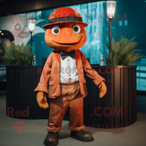Rust Cod mascot costume character dressed with a Culottes and Pocket squares