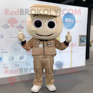 Cream Miso Soup mascot costume character dressed with a Chinos and Digital watches