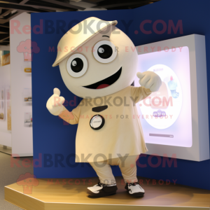 Cream Miso Soup mascot costume character dressed with a Chinos and Digital watches