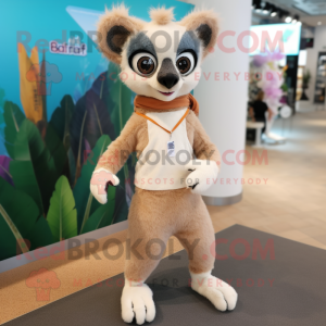 Beige Lemur mascot costume character dressed with a Bermuda Shorts and Hairpins