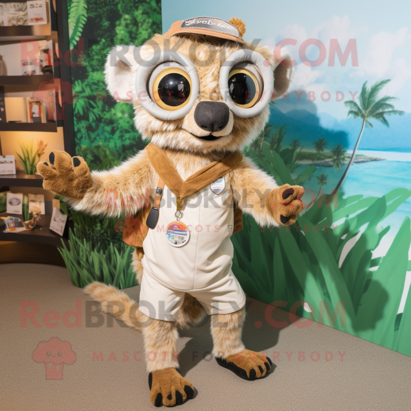 Beige Lemur mascot costume character dressed with a Bermuda Shorts and Hairpins Beige Lemur mascot costume character dressed with a Bermuda Shorts and Hairpins