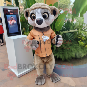 Beige Lemur mascot costume character dressed with a Bermuda Shorts and Hairpins